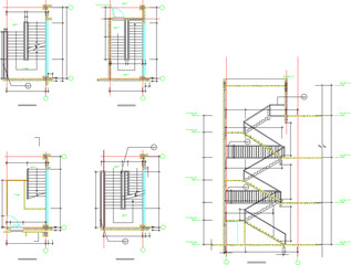 Vector sketch illustration of architectural design of emergency stairs for multi-storey building