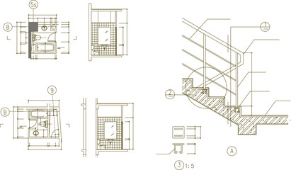 Vector sketch illustration of architectural design of fire escape with bathroom underneath for multi-storey building