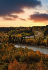 Fototapeta premium Sunset Over The Fall Bow River Valley