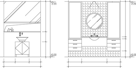 Vector sketch illustration of bathroom interior architectural design