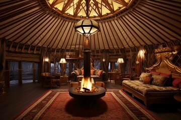 Exclusive hotel unveils lavish yurt lodging. Generative AI - obrazy, fototapety, plakaty