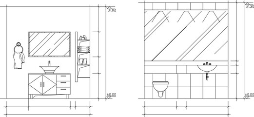Vector sketch illustration of modern minimalist hotel bathroom interior architectural design 