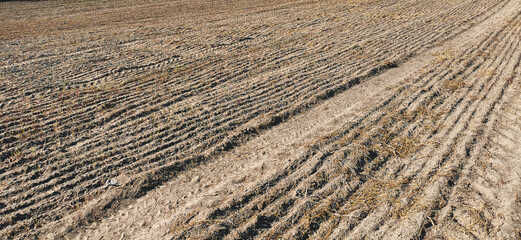 A fragment of a plowed field on a sunny day.	