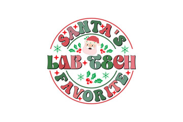 Santa's Favorite Lab Tech Christmas Retro Typography T-shirt Design