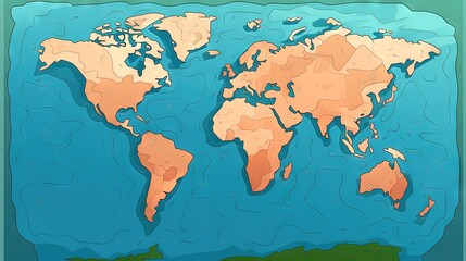  a map of the world is shown in orange and blue.  generative ai