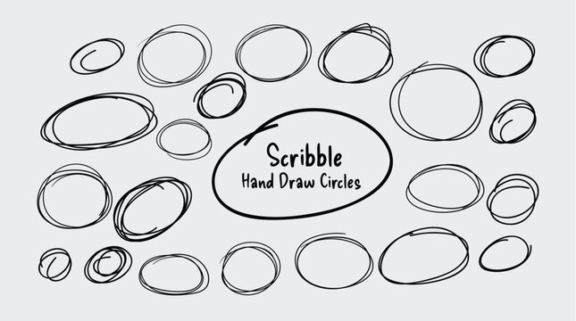  Set of circular scribbles doodle black line hand drawn element illustration. Vector collection of hand drawn line circles with editable stroke