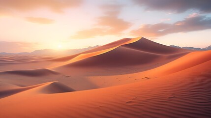 Fototapeta na wymiar Panorama of sand dunes in the desert at sunset. 3d rendering