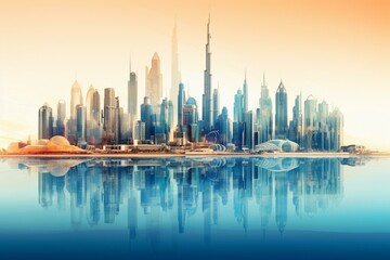 Fototapeta na wymiar Dubai landmarks showcased through gradient layers with a see-through cityscape. Generative AI