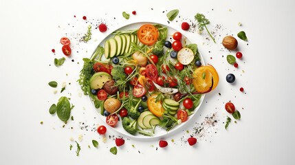  a white plate topped with lots of different types of vegetables.  generative ai