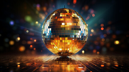 Fototapeta na wymiar with a glowing multicolored disco ball, a festive mood