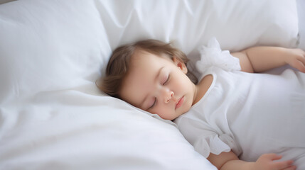 Fototapeta na wymiar a cute sleeping baby on a white pillow.