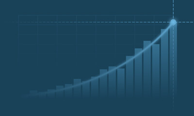 Crypto or business graph with rising trend isolated on blue background. Illustration