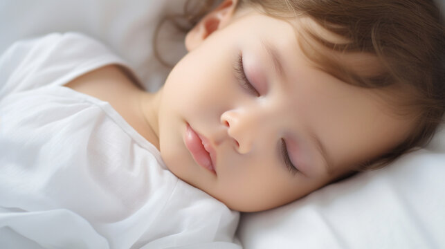 a cute sleeping baby on a white pillow.