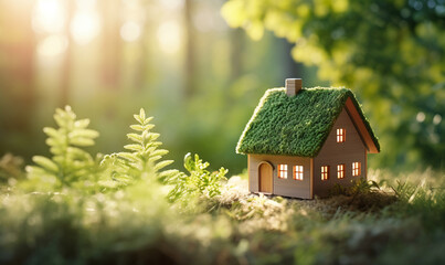 A conceptual image for real estate investment, greenery, savings, home buying, house model - obrazy, fototapety, plakaty