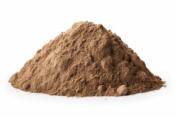 A pile of dirt and sand isolated on a white background, seen from the side. Generative AI