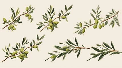 Set of olive branches in a vector - obrazy, fototapety, plakaty