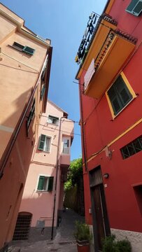 old stone bridge and town in cinque terre italy European summer