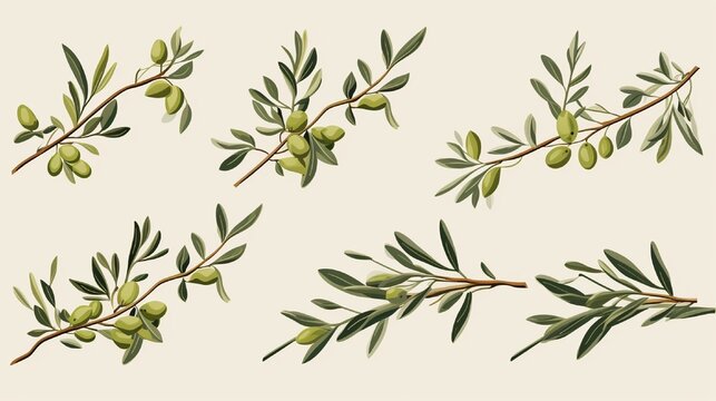 Fototapeta Set of olive branches in a vector