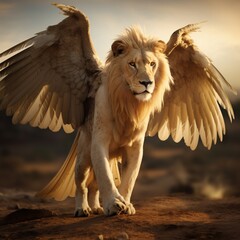 Best lion wings animal majestic illustration picture AI generated art