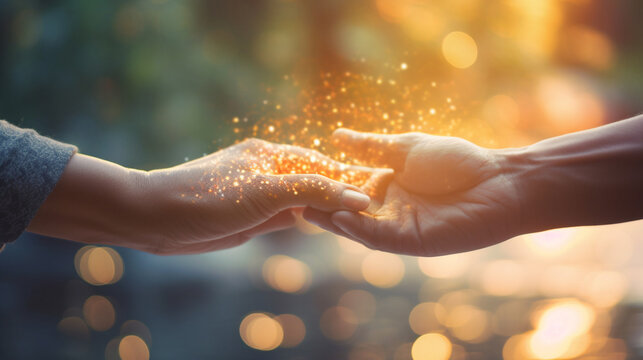 A hand extended in love and support, embodying Christian kindness with comforting bokeh, spiritual practices of Christians, bokeh
