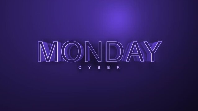 Dark monochrome Cyber Monday text on deep purple gradient. Style for corporate promotions and holiday discounts, this motion abstract background exudes a sleek, business-savvy aesthetic