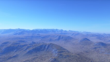 Obraz premium Mars like red planet, with arid landscape, rocky hills and mountains, for space exploration and science fiction backgrounds. 