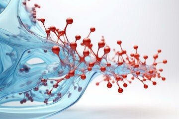 3D illustration of a micelle structure with a molecule enclosed and an inward-facing tail, against a white background. Generative AI
