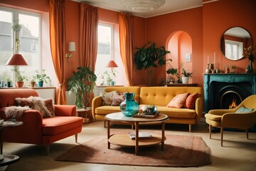 a scandinavian style living room in an English semi-detached house. Generative AI.