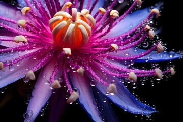 Close-up of a beautiful purple water lily with water drops