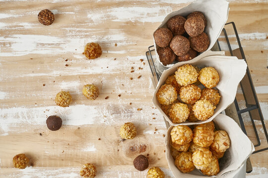 Panellets in newsprint cones in basket