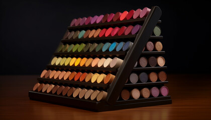 A colorful stack of wood dominoes creates a fun arrangement generated by AI