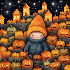 Knitted Watercolor Halloween Night Background