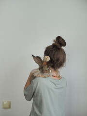 a rabbit in the hands of a girl