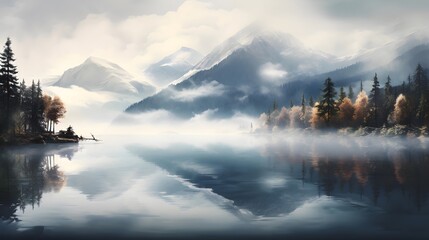 Fototapeta na wymiar Reflection of the mountains in the lake. Panoramic image.