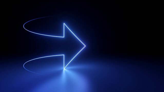 cycled 3d animation, abstract minimalist geometric background. Colorful gradient neon arrow, linear sign. Repeating concept