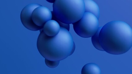 3d animation, abstract minimalist geometric background, group of blue balls attracted to each other, spin and rotate