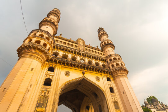 Charminar on a cloudy evening. One of the the historic places to visit in Hyderabad, India