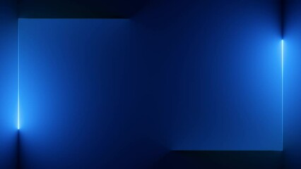 looping 3d animation, abstract blue neon background with linear frame. Simple geometric shape, blank rectangular banner - Powered by Adobe