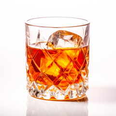 Classic Old Fashioned in a crystal-cut rocks glass isolated on white backdrop