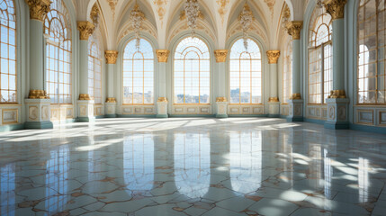 Obraz premium grand and opulent room with elegant marble flooring and abundant natural light streaming in through numerous windows
