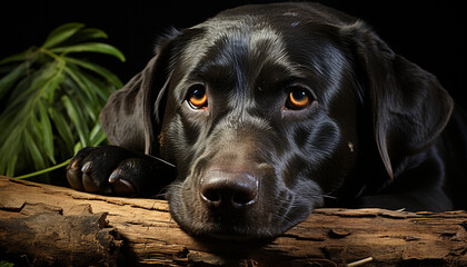 Cute puppy sitting, looking at camera, purebred Labrador, loyal friend generated by AI