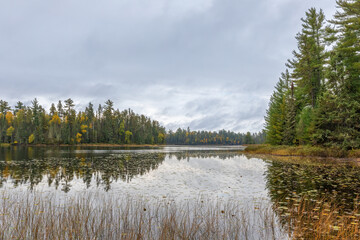 Lake One at the entry of the Boundary Waters Canoe Area Wilderness near Ely Minnesota on the Canada border during autumn fall colors