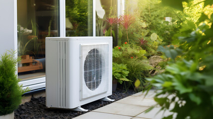 Modern, energy efficient air conditioning, energy saving solution in the backyard