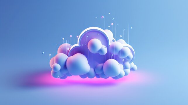 cloud computing creative icon with cloud services and solutions in 2d rendering style - high-quality digital illustration