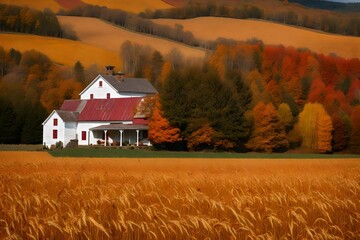 an exquisite, idyllic countryside farmhouse scene that captures the essence of rustic living