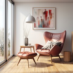 Modern living room with Ruby armchair. Scandinavian interior design furniture.
