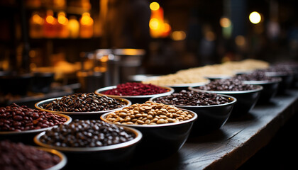 Freshness and abundance in a coffee shop, a gourmet cappuccino generated by AI