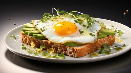 Delicious Plate of Avocado Toast with a Fried Egg Isolated on a Transparent Background. Generative AI