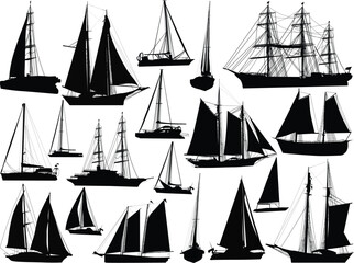 nineteen black ships isolated on white