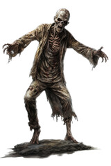 Scary zombie walking and grasping on a transparent background